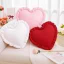 3 Pcs Heart Shaped Pillows Valentine's Day Home Decor Ruffle Throw Pillows Red Pink White Soft Cotton Cushions Love Heart Romantic Gift for Her Sofa Bed Chair House Decorations