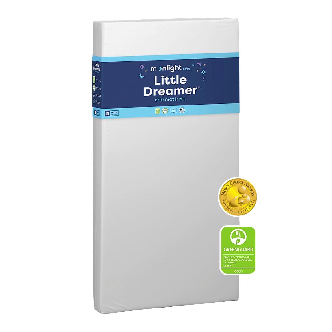 Moonlight Slumber Little Dreamer Crib Mattress  Dual-Sided Baby and Toddler Mattress, Firm Infant Support, Waterproof and Hypoallergenic, 5" Foam, Standard Size, Made in USA