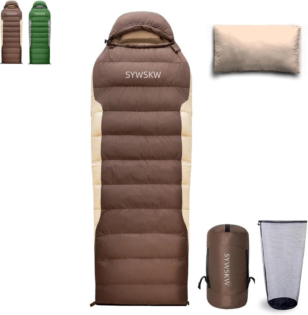 Ultralight Down Sleeping Bag with Pillow,15°F 32°F 46°F Sleeping Bag for Women,Men,Youth Backpacking,Hiking and Camping Outdoor with 680FP Duck Down, 1200g down filling