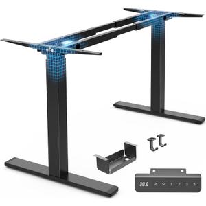 Huuger Dual Motor Electric Standing Desk Frame, Sit Stand up Desk Leg for 47.2” to 86.6” Desktop, Computer Desk Leg with Cable Tray, 3 Memory Height Presets, 2 Hooks, Black Frame Only, 33.09" L x 5.51" W x 28.4"-46.5" H
