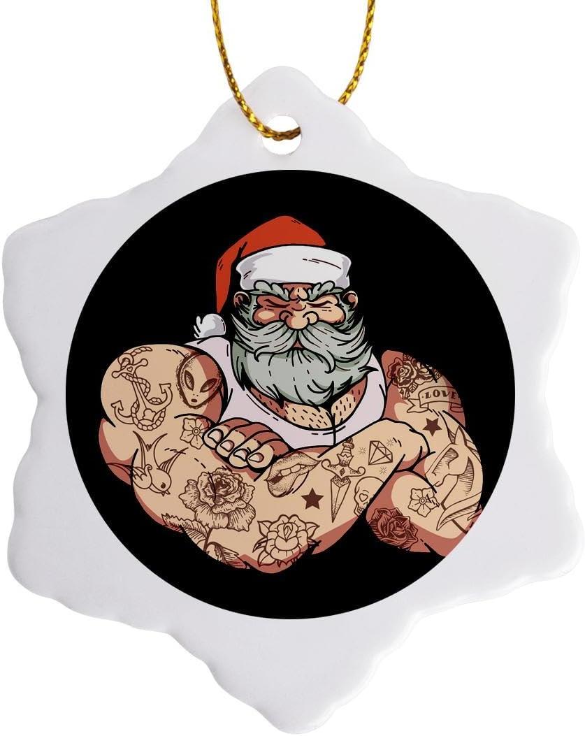 3dRose Snowflake Ornament - Santa Claus for Merry Christmas with Tattoo Flowers Bird - 3-inches (ORN_307236_1)