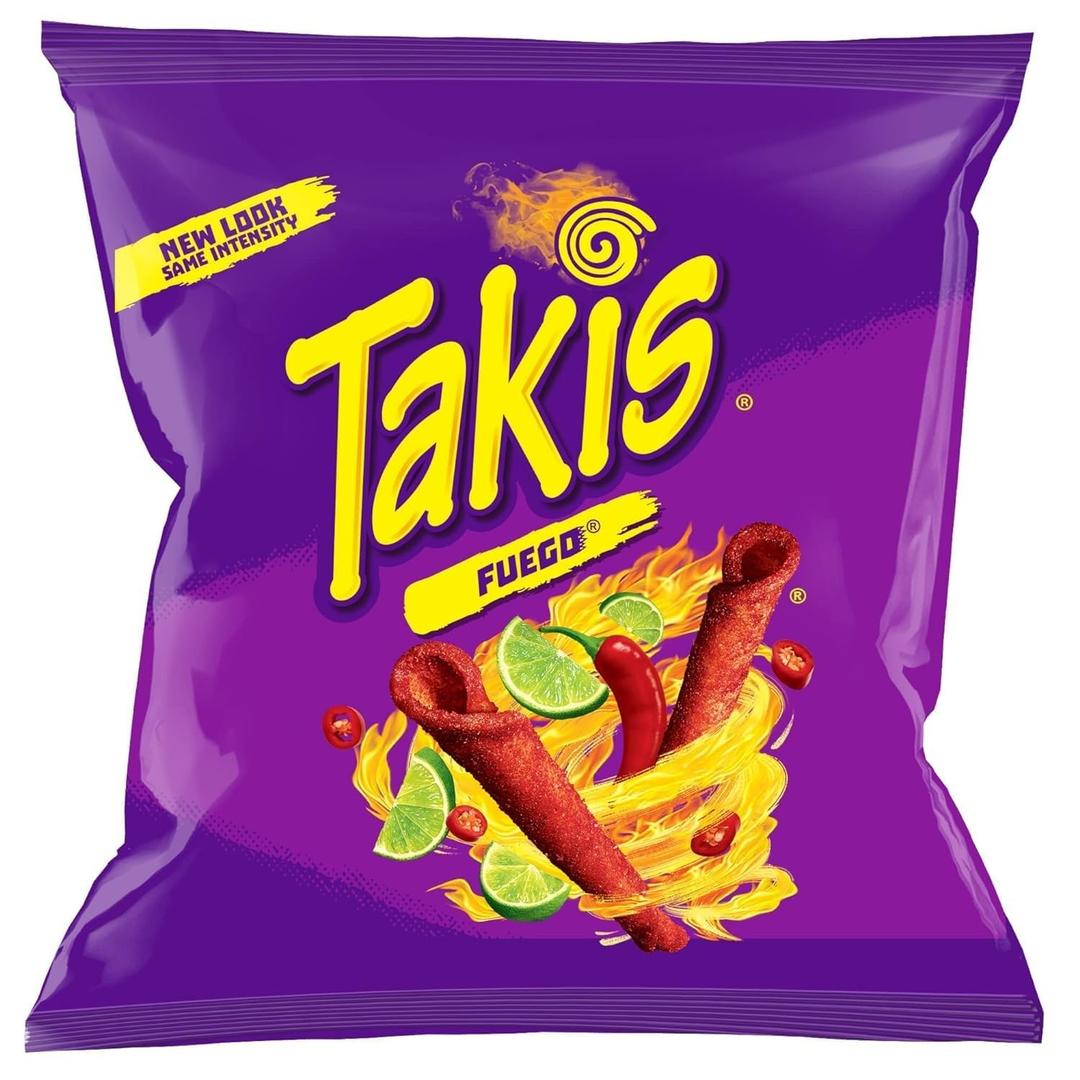 T@kis Fuego Rolled Tortilla Chips, Hot Chili Pepper & Lime Flavor, Individual Snack Bags, 46 Count