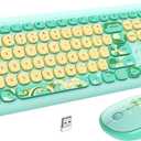 Wireless Colorful Keyboard and Mouse, seenda 2.4G USB Green & Yellow Keyboard Mouse Combo, Full Size Cute Keyboard for Windows, Laptop, PC, Notebook (Aquarius Green)