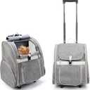 Lollimeow Pet Rolling Carrier, Dog Backpack with Wheels, Cats, Puppies Travel Bag with Wheels, Dog Trolley(Grey), 15.5"L x 11"W x 17"H
