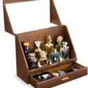 Cologne Organizer for Men, Wood Cologne Stand with Drawer, Large Capacity Cologne Shelf with Cologne Holder Display Large Storage Size15.6 * 11.8 * 6.1in