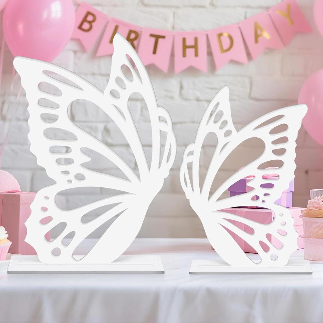 Large Size Wooden Butterfly Decor, White Large Butterfly Cutout Backdrop, Butterfly Shape Slices Birthday Wedding Baby Shower DIY Decorations (White)