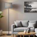 Ambimall 60'' Modern Floor Lamp with Shade, Tall Lamps for Living Room, Bedroom, Office, Dining Room, Grey Shade with Black Pole(Without Bulb)