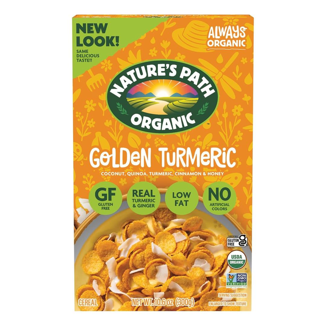 Nature's Path Organic Golden Turmeric Cereal, 10.6 oz (Pack of 1), with Cinnamon, Ginger, and Cardamom, Gluten Free, Non-GMO Best By 07/24/26