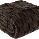 Exclusivo Mezcla Fleece Throw Blanket for Couch,Super Soft and Warm Lightweight Checkered Pattern Blankets for All Seasons, 50x60 Inches, Coffee