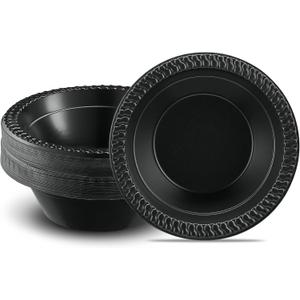 PLASTICPRO 100 PCS Black Plastic Bowls Light Weight 12 oz Plastic Soup Bowls Black Salad Plates Disposable for Party and Wedding