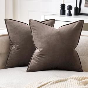 MIULEE Pack of 2 Decorative Velvet Throw Pillow Cover Soft Pillow Cover Soild Square Cushion Case for Sofa Bedroom Car 18x 18 Inch Dark Coffee 45x 45cm Dark Coffee