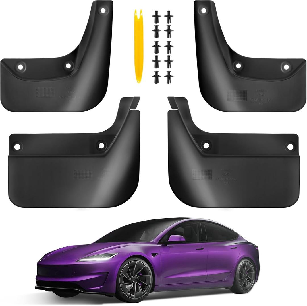 2025 Upgrade Mud Flaps for Tesla Model 3 Highland 2024 2025 [No Drilling/Tape Install] Splash Guards Fenders All Weather Mudflaps for Tesla Model 3 Accessories 2024 2025 Black