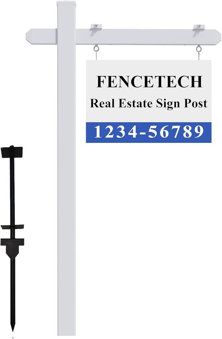 5.3ft Vinyl PVC Real Estate Sign Post, Realtor Yard Sign Post, 36" Arm Holds Up to 24" Sign - White (No Sign)