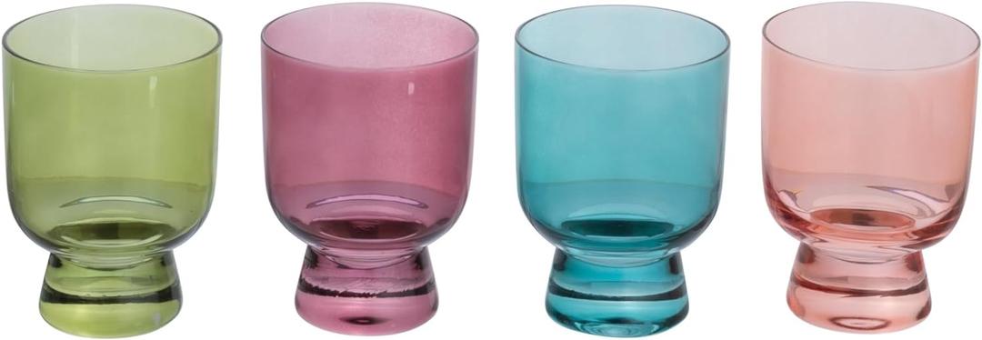 Creative Co-Op Hand Blown Footed Drinking Glasses, 6 Ounces, 4 Assorted Colors Glassware, Multi (Green, Rose, Teal, Pink) Creative Co-Op Hand Blown Footed Drinking Glasses, 6 Ounces, 4 Assorted Colors Glassware, Multi (Green, Rose, Teal, Pink)