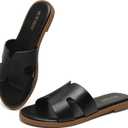 Womens Flat Sandals Dressy Summer Slides Comfortable Casual Open Toe Vacation Sandals Slip On Slides Leather Sandals for Women, Size: 10