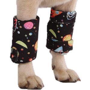 LovinPet Set of 2 Anti-Lick Leg Wraps for Front & Hind Legs, Adjustable Soft Elbow & Leg Covers for Hotspots, Wounds, Calluses, Non-Brace, Universe Print, Black