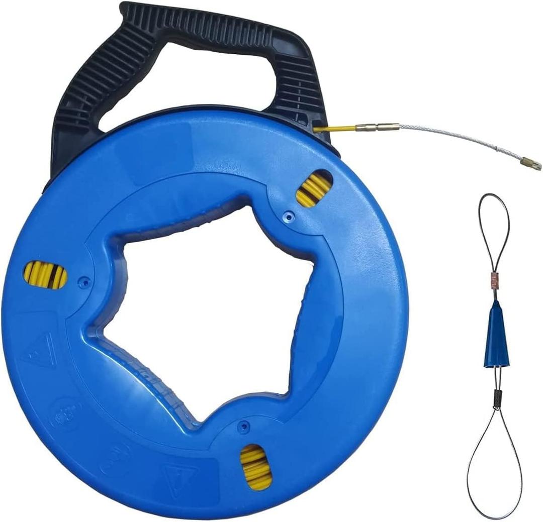 Fish Tape Steel Wire Puller 4mm 150-Foot With a wire storage caseWire-through tool Twist-shaped wire for wiring, and incoming lines in the attic, etc Dual Range for Broad Application[4mm 150Foot]