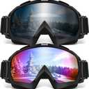 Ski Goggles, OTG Snowboard Goggles for Men, Women & Youth, Winter Sport Anti Fog Snow Goggles - UV400 Protection (2 PACK, 02. black Frame Multicolor Lenses/Black Frame Gray Lenses)