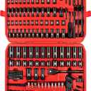 LLNDEI 1/4 & 3/8 Inch Drive Impact Socket Set, 186 Pieces Metric and Standard Full Sockets, CR-V Deep & Shallow Sockets Tool Set with Ratchet Wrench Handle, Spark Plug Socket, Bits for Mechanic