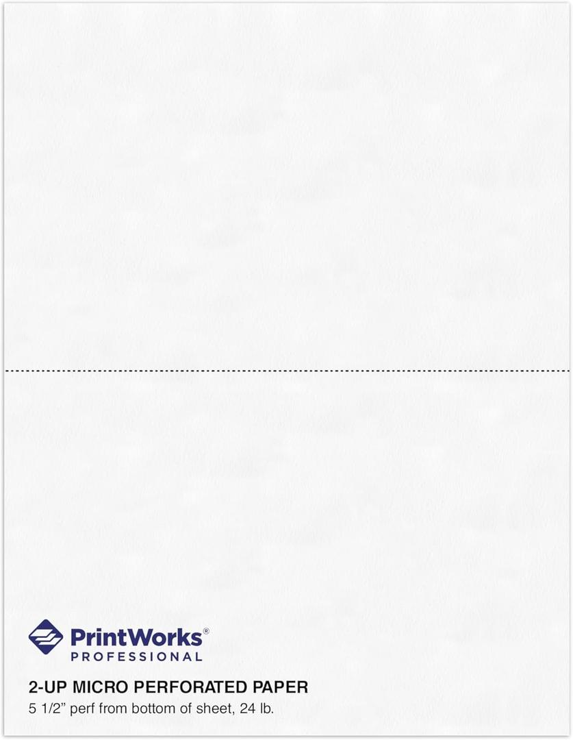 PrintWorks Professional Half Sheet Perforated Paper 8.5 x 11 - Perfect For W-2, 1099, & Statement Use - Made in the USA - 500 Sheets - 20 lb - A5 Paper - Printer Compatible - White (04116)