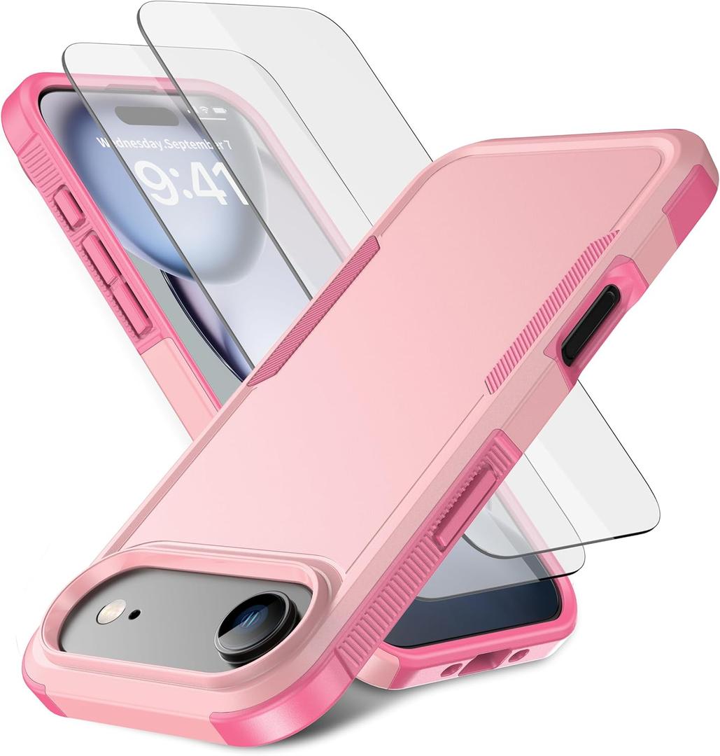 for iPhone Air Case [Shockproof] [Dropproof] [Heavy Duty Protection] [Pocket-Friendly] Slim & Tough Non-Slip Protective Phone Cover for iPhone Air 6.5inch, Pink