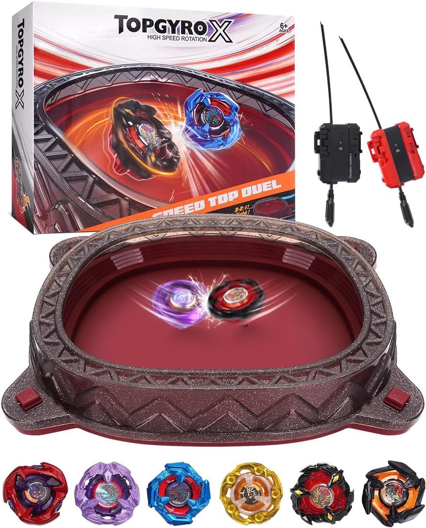 X Stadium Starter Kit - with 6 X Tops, 2 Launchers & Arena for Battle, Ultimate Competitive Spin Top Battle Set, Gift for Kids, Boys, Girls Ages 6+
