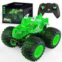 AUUGUU Remote Control Car, 2.4GHz Monster Trucks Toys with Light Spray, Birthday Gift for Kids 3 4 5 6 7 8, All Terrain RC Cars, Toddler Toys for Boys Girls 3+ Year Old (Dinosaur-Green)