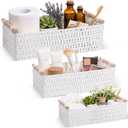 Boao 3 Pcs Boho Storage Wicker Baskets Handmade Woven Decorative Paper Rope Baskets for Organizing with Handle Countertop Toilet Paper Storage Container for Toilet Tank Top(White, Rectangle)