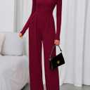 PRETTYGARDEN Long Sleeve Jumpsuit for Women 2026 Fall Date Night Rompers Dressy Casual One Piece Mock Neck Jumpsuits Pockets (L)