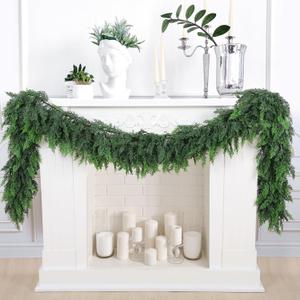 9 Ft Artificial Cedar Garlands, Faux Cypress Garland, Realistic Christmas Real Touch Greenery Pine Garland for Table, Mantle, Wall, Indoor, Outdoor Christmas Decorations (1, 9 FT)