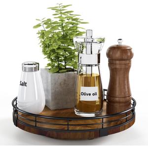 Farmhouse Oak 9" Lazy Susan Turntable Organizer for Cabinet, Round Wooden Lazy Susan Organization and Storage for Dining Table, Pantry, Kitchen, Countertop, Cupboard,Home Decor, Walnut Wood