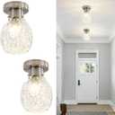 Vintage Glass Semi Flush Mount Ceiling Light Silver, 2 Pack Hammered Glass Hallway Ceiling Light Fixture, Small Close to Ceiling light for Living Room Bedroom Bathroom Kitchen Entryway with E26 Base