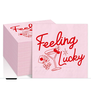 Valentine's Day Lucky in Love Paper Napkin Pink Cocktail Poker Dice Disposable Luncheon Napkins Dinner Hand Napkins for Casino Bachelorette Bridal Shower Party Table Decor50+ bought in past month