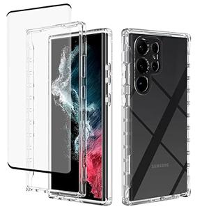 Zoeirc Case for Galaxy S23 Ultra Case with Tempered Glass Screen Protector, Soft 360 Full Body Shockproof Hybrid Bumper Crystal Clear Case Cover for Samsung Galaxy S23 Ultra (Clear)