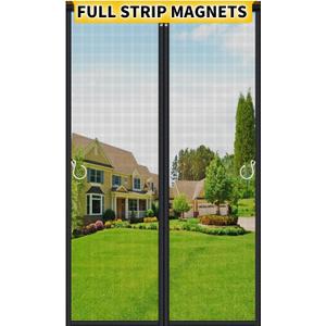 Upgraded Magnetic Screen Door Mesh, Full Strip Magnets, Heavy Duty Fiberglass Mesh, Door Screen Magnetic Closure for Single Door Size 32 x 80 Inch, Screen Door Size 35 x 82 Inch Black