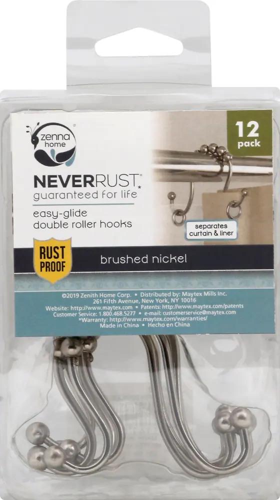 Zenna Home Easy-Glide Double Roller Shower Curtain Hooks - Brushed Nickel