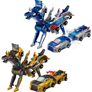 Magnetic Dinosaur Car Toy - 2 in 1 Crash & Transform Vehicle to Dino, No Battery Needed for Kids Age 3-12, Birthday Gift (Gold Blue)