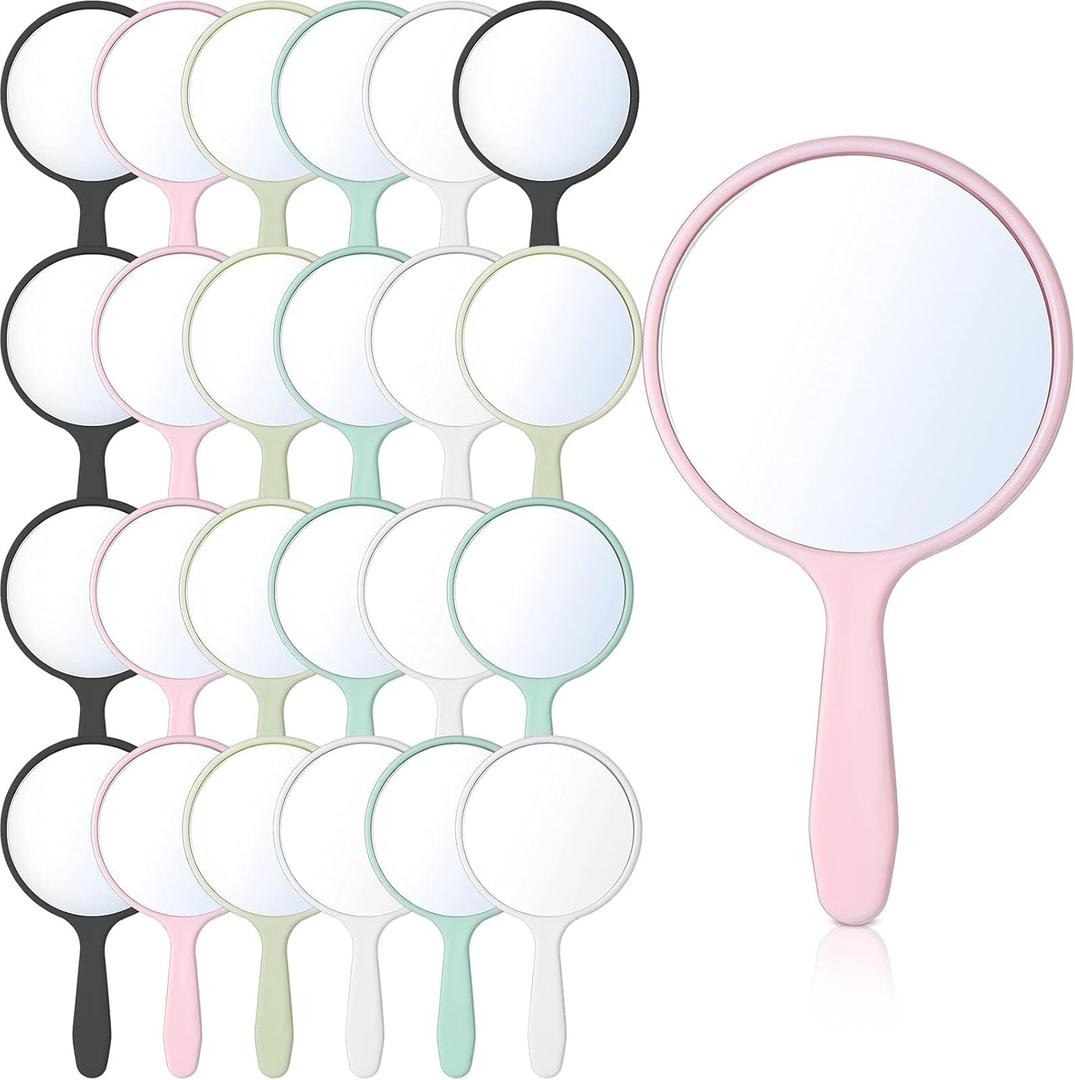 Jetec 25 Pcs Small Handheld Mirror with Handle, 3.94" L x 2.17" W, Mini Portable Round Mirror Bulk for Kids Classroom Travel Makeup Daily Gifts DIY Gifts Crafts(White, Pink, Black, Blue, Green)