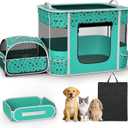 Cat Playpen - Portable Dog Playpen with Litter Box, Foldable Soft Dog Crate for Indoor/Outdoor, Pop Up Cat Enclosure, Collapsible Puppy Kitten Rabbit Cage Tent，2-Room