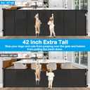 Reinforced 42" Tall X 120" Extra Wide Retractable Baby Gate Extra Long Baby Gates for Large Openings Prevent Kids and Pets from Jumping Over Retractable Pet Gate Reinforced Puppy Gates for Dogs, Black