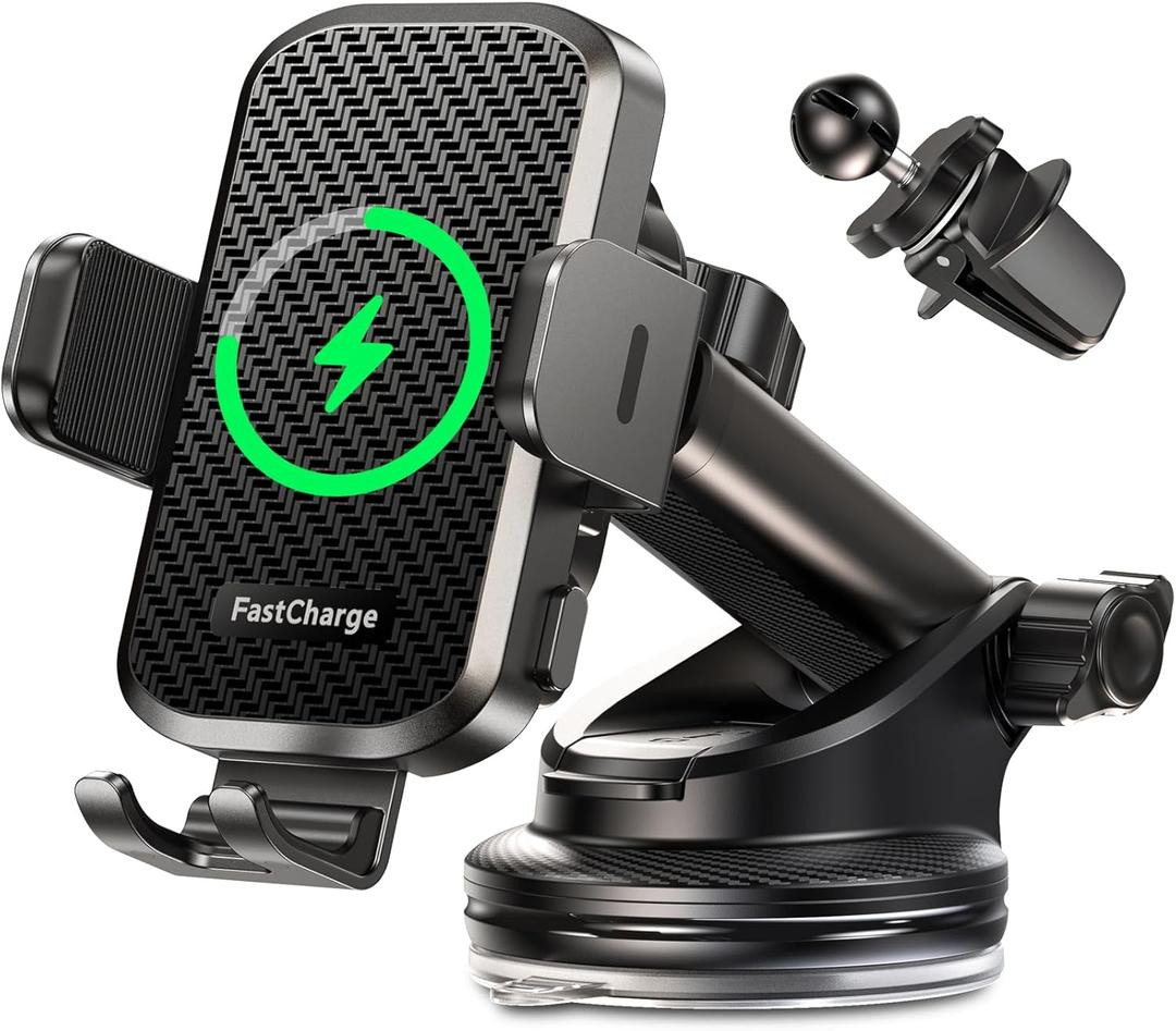 CHGeek Wireless Car Charger with Phone Holder Mount, 15W Fast Charging Auto Clamping Phone Holders for You Car Windshield Dashboard Air Vent Accessories for iPhone, Samsung Galaxy, Google, etc