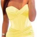 deamify Teen's Satin Strapless Corset Pleated Homecoming Dresses Tight Sexy 2026 Short Prom Dress DIN019 Size 2, Yellow