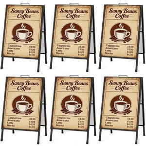 Youlina 6 Pcs 23.6x36 Heavy Duty A-Frame Sandwich Board, Double-Sided Folding Sidewalk Sign with Carry Handles, Black Steel Portable Outdoor Advertising Sign Holder Frame Only