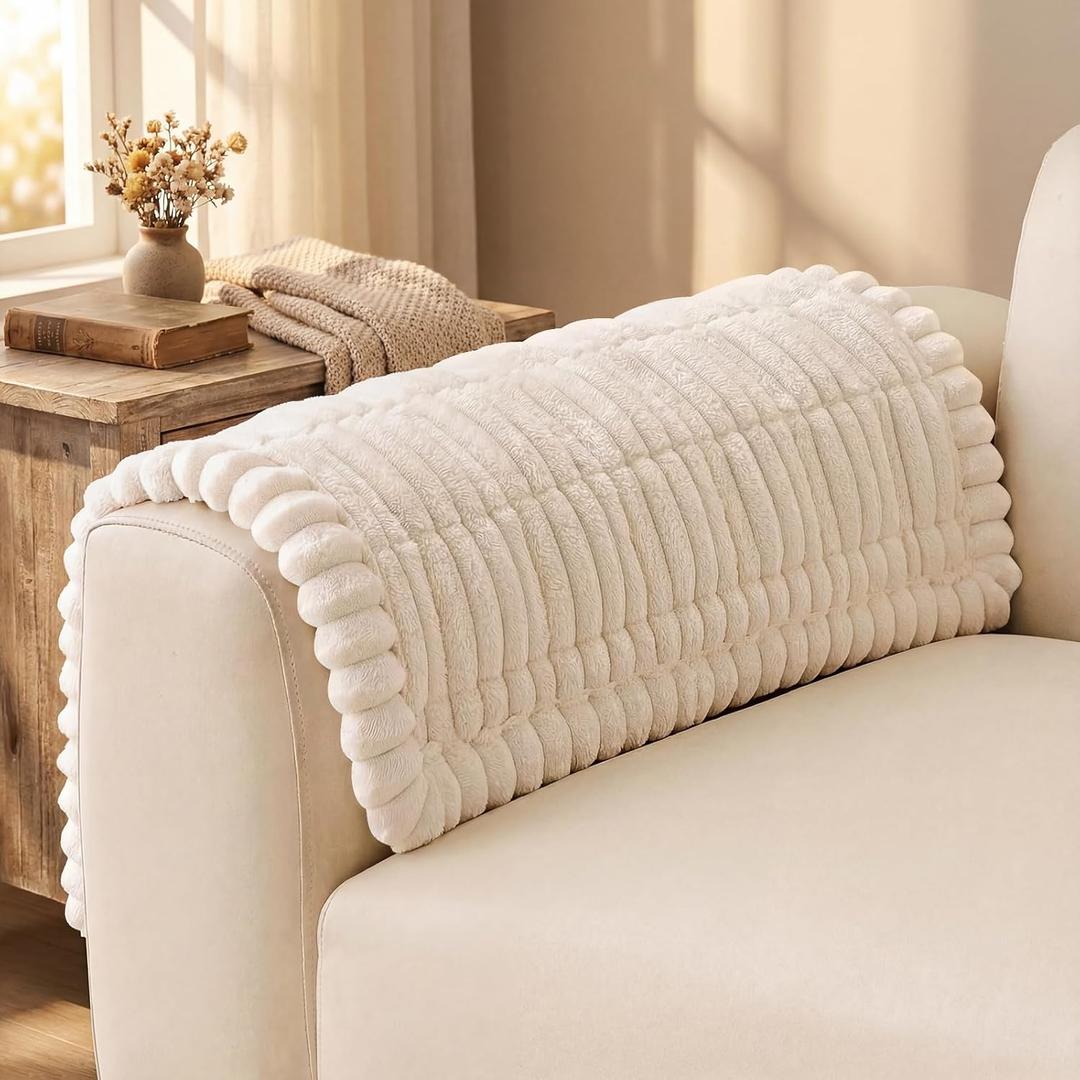decorUhome Fuzzy Pet Couch Cover for Dogs, Non-Slip Sofa Covers for Sofa Couch Arm, Soft Thick Furniture Couch Protector, Washable Sofa Slipcovers, White, 27.6" x 27.6"