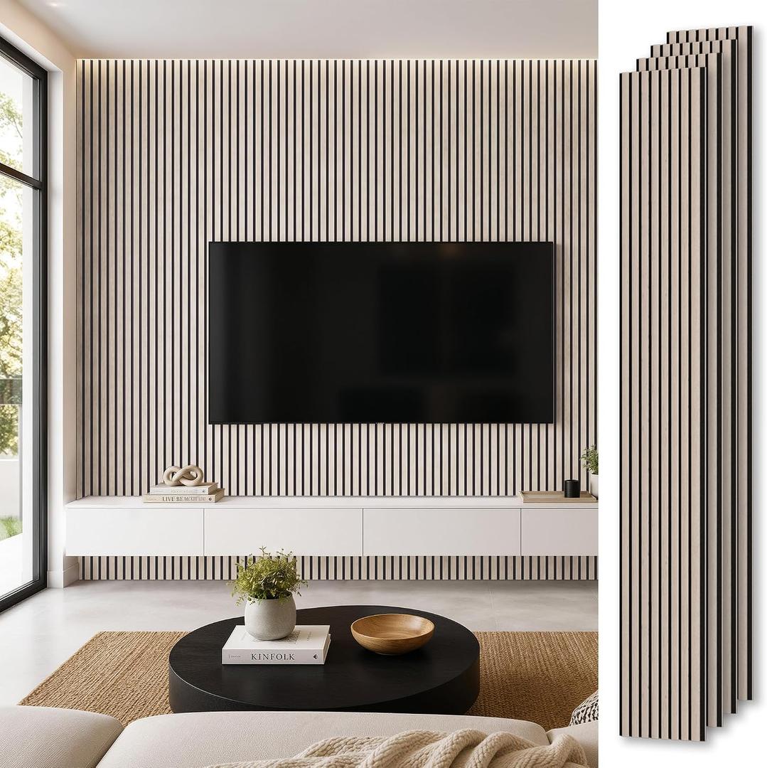 Acoustic Wood Slat Wall Panels, 106”H x 12.6”W, 4PCS, Walnut