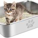 Stainless Steel Cat Litter Box High Side Cats Toilet Metal Kitten Litter Pan, Pet Cleaning Tool for Big and Small Cats, Rabbits, Splash-Proof and Non-Stick Cat Poop Box odorless 15.7"x11.8"x3.9"