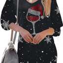 UNIQUEONE Women Dress Shirt Christmas Long Sleeve Tops Red Wine Glass Christmas Shirts V Neck Xmas Santa Hat Graphic (Black, XL)