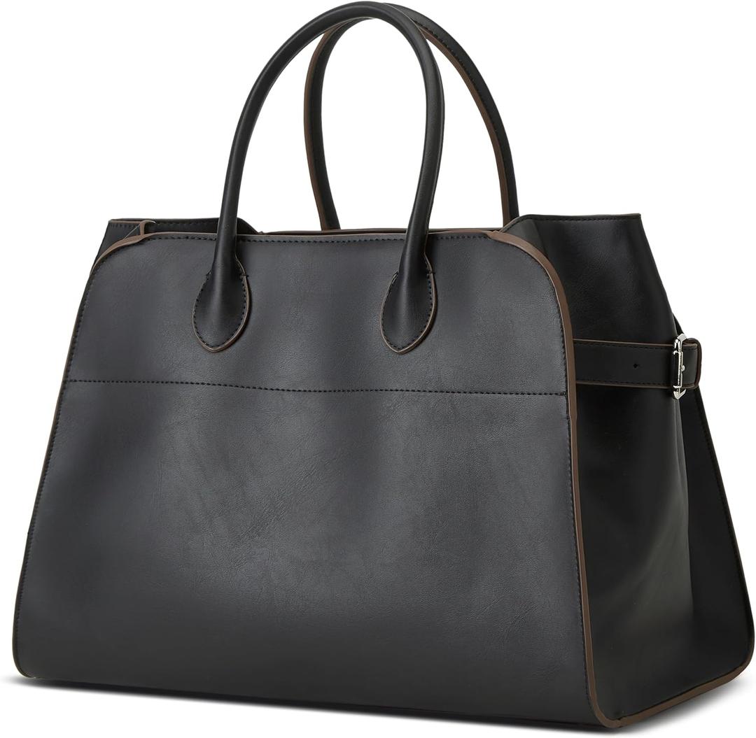 Vegan Leather Tote Bags for Women Large Tote Retro Top-handle Bag Trendy Work Bag PU Leather Purses (11.4" x 7.5" x 9.8", Black)