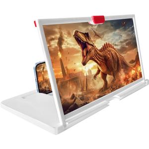 12'' Screen Amplifier for Cell Phone,3D HD Screen Expanders for Movie,Video,Gaming,Foldable Mobile Phone Stand with Screens Magnifier Projector for All Smartphone,Gifts for Men (White)