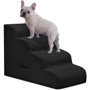 Mesa Lemon Dog Steps for Small Dogs, 4-Step Pet Ramp Stairs for High Beds and Sofa, Non-Slip Pet Stairs for Small Dogs and Cats, Removable and Easy to Clean Cover, Black